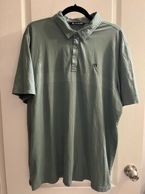 Travis Mathew Sage Green Stripes Men's Polo